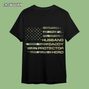 Fathers Day Gifts For Husband Mens Husband Daddy Protector Hero Shirt Fathers Day Flag