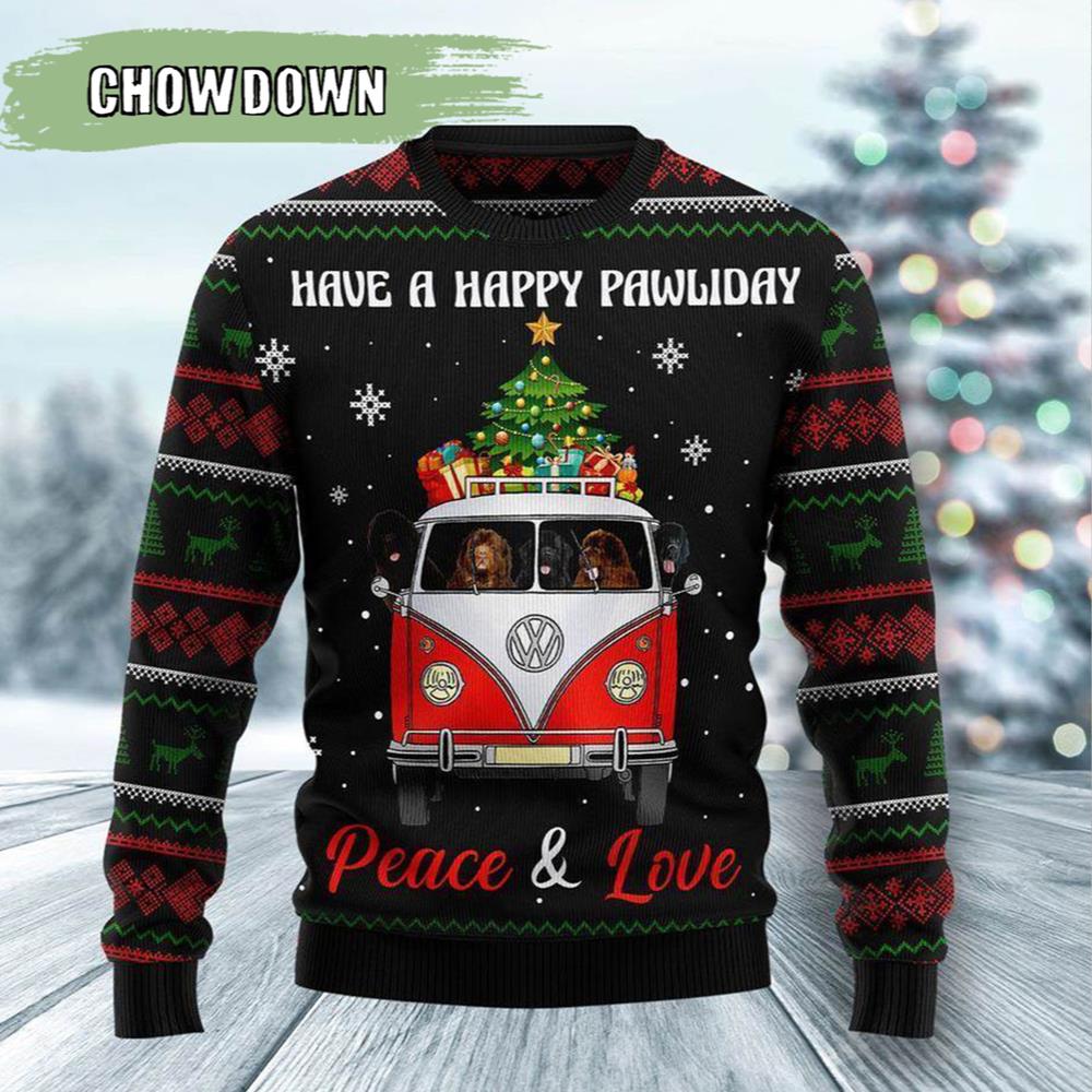 Newfoundland Dogs Carrying Gift Christmas On The Red Car Dog Ugly Christmas Sweater- Christmas Gifts 2023