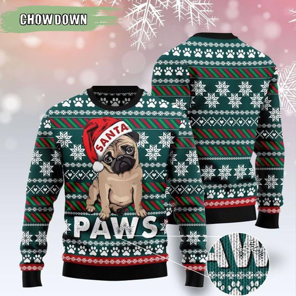 Pug Wearing Santa Hat Dog Lover Funny Dog Christmas Ugly Sweater- Christmas Gifts 2023